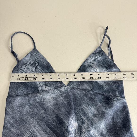 Zara Dress Womens Small Blue Denim Jean Print Satin Slip Maxi Y2K Backless Party - Picture 13 of 15